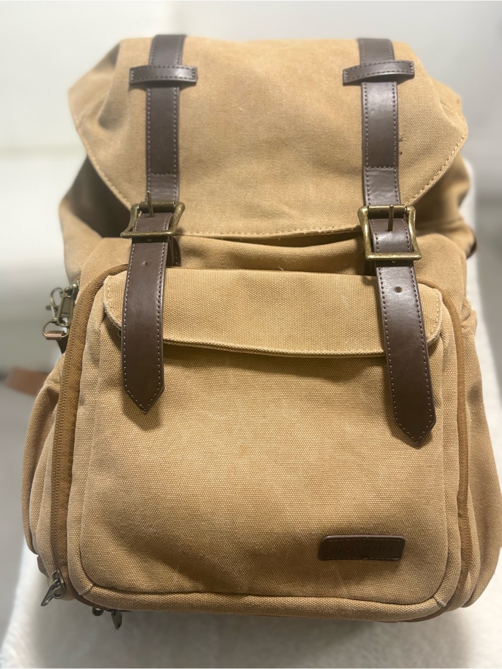 BAGSMART Beige Padded Camera Backpack with Strap & Accessory Compartments
